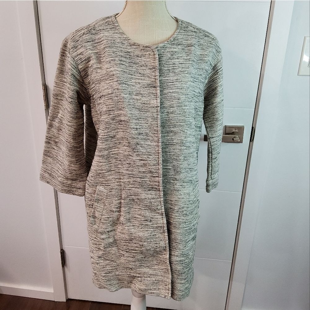 Eileen Fisher White Black Tweed Cardigan Size M - Picture 1 of 9